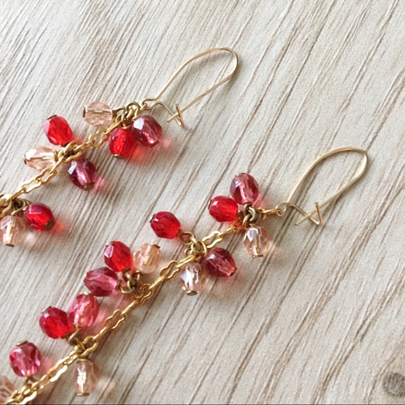Red & Gold Beaded Crystal Drop Earrings - Picture 3 of 3